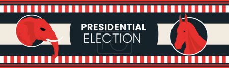 Illustration for Presidential USA Election Banner for year 2024. American Election campaign between democrats and republicans. Election symbol elephent and donkey. Vote America. Ballot box. - Royalty Free Image