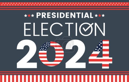 Wahlbanner für die Präsidentschaftswahlen in den USA im Jahr 2024. Amerikanischer Wahlkampf zwischen Demokraten und Republikanern. Wahlsymbol Elefant und Esel. Wählen Sie Amerika. Wahlurne.