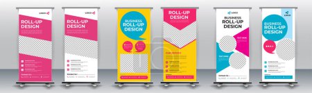Illustration for Roll up banner stand template design With Set of templates. - Royalty Free Image