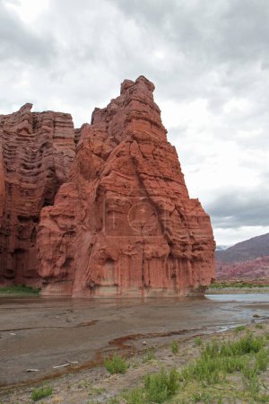 Photo for The lake and canyon red cliffs and arches. Panorama view of the red sandstone and rocky formation with beautiful texture. - Royalty Free Image