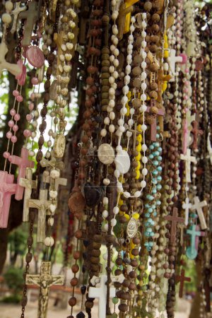 Photo for Spirituality. Catholicism. Closeup of colorful rosary beads. - Royalty Free Image