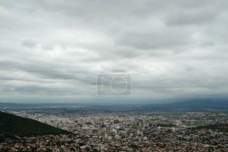 Photo for Urban texture. Aerial view of the city Salta at the foot of the mountain. - Royalty Free Image
