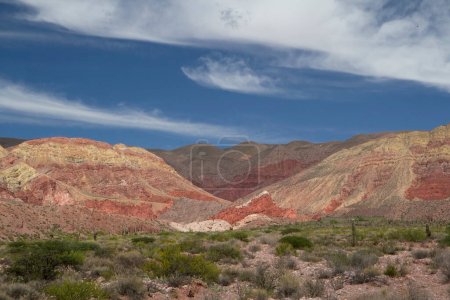 Photo for The colorful mountains. Panorama view of the beautiful rock, minerals and sandstone formations in the arid desert. - Royalty Free Image