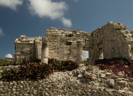 Photo for Ancient civilization architecture. Sacred mayan stone ruins and remains in Tulum, Mexico. - Royalty Free Image