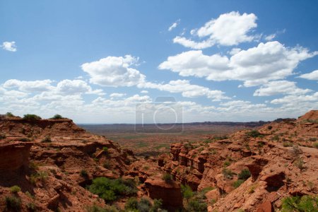 Téléchargez les photos : Le désert rouge. Vue sur le grès du canyon et les formations rocheuses sous un ciel bleu clair. - en image libre de droit