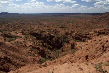 Téléchargez les photos : Le désert rouge. Vue sur le grès du canyon et les formations rocheuses sous un ciel bleu clair. - en image libre de droit