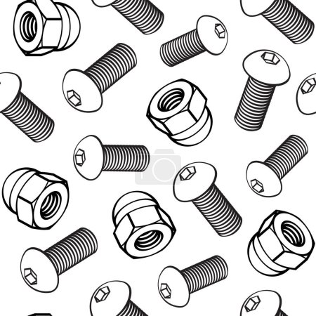 Illustration for Bolts and nuts on white background. Vector seamless pattern. Hand tools for repair and construction. - Royalty Free Image