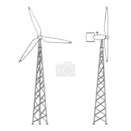 Téléchargez les illustrations : Moulin à vent sur trépied vert énergie de la nature, vue de face et latérale - en licence libre de droit