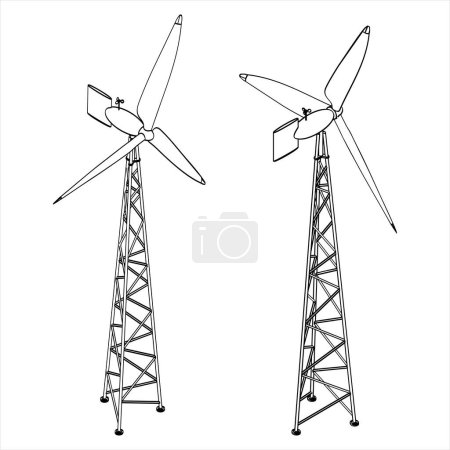 Téléchargez les illustrations : Moulin à vent sur trépied énergie verte de la nature, vue isométrique - en licence libre de droit