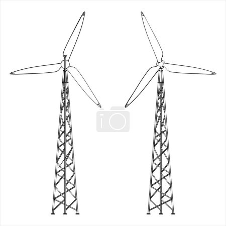Ilustración de Molino de viento en trípode verde naturaleza energía, vista frontal y trasera - Imagen libre de derechos