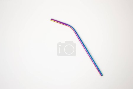 Photo for Multicolored reusable metal straw, isolated on white background. Zero plastic concept. - Royalty Free Image