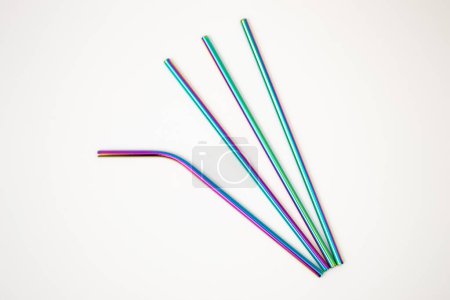 Photo for Colorful reusable metal straws, isolated on white background. Zero plastic concept. - Royalty Free Image