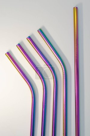 Photo for Several reusable metal straws, straight and bent. Plastic reduction concept. - Royalty Free Image