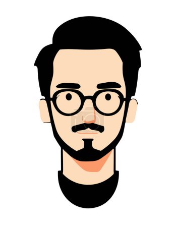 Téléchargez les illustrations : Illustration vectorielle plate de l'Homme portant des lunettes rondes avec poils du visage - en licence libre de droit