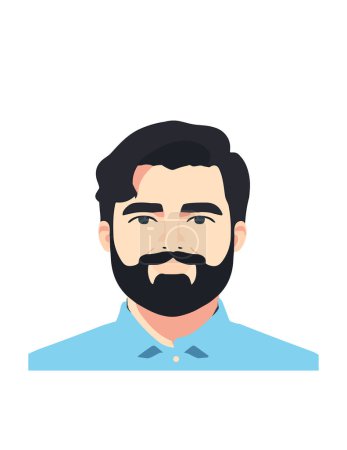 Téléchargez les illustrations : Illustration vectorielle plate de Chubby souriant homme à la barbe portant une chemise bleue - en licence libre de droit