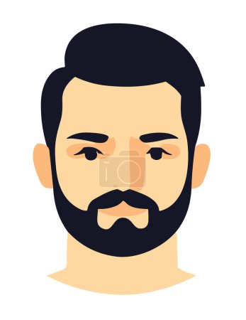 Téléchargez les illustrations : Illustration vectorielle plate du portrait simple du visage d'homme barbu - en licence libre de droit