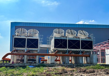 Water cooling tower air chiller HVAC of large industrial building air conditioner.