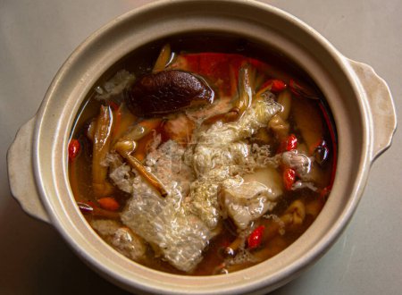 Hericium ribs soup, Chinese food stew soup.