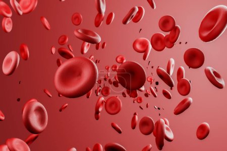 Foto de Ilustración 3D de glóbulos rojos. El concepto de ilustración se utiliza para ilustrar la educación médica, farmacológica, científica y científica para aprender sobre las células sanguíneas o mecanismos en el cuerpo.. - Imagen libre de derechos