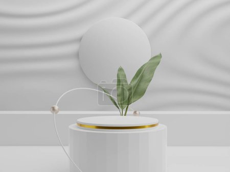 Foto de Ilustración 3D del zócalo cilíndrico blanco mínimo para una presentación conceptual moderna del producto, arco, pedestal, renderizado 3d. - Imagen libre de derechos