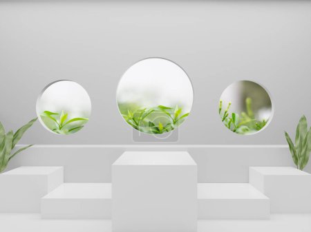 Foto de Ilustración 3D del zócalo cilíndrico blanco mínimo para una presentación conceptual moderna del producto, arco, pedestal, renderizado 3d. - Imagen libre de derechos