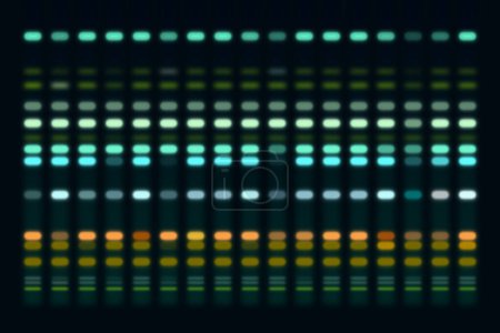 Téléchargez les photos : Chromatogramme de la chromatographie en couche mince TLC. Les plaques TLC sont utilisées pour la recherche ou la détection préalable de la solution d'échantillon, de l'extrait brut, de l'extrait de plante, de la recherche sur les produits naturels d'ADN. - en image libre de droit