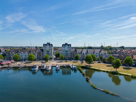 Foto de Aerial view with drone of the beautiful city Turnhout in Belgium, Europe, as seen from the harbor. High quality photo. High quality photo - Imagen libre de derechos