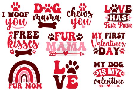 Schriftzug Typografie Hund Bandana Valentinstag Bündel Illustrationsvektor