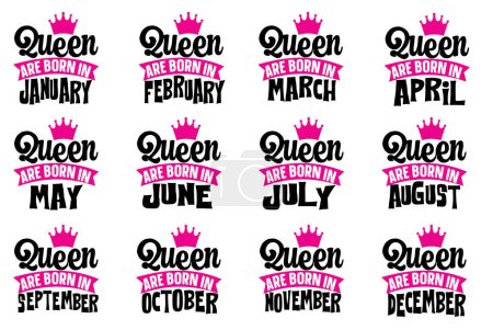 Hand lettering typography Queen are Born Bundle Illustration vector