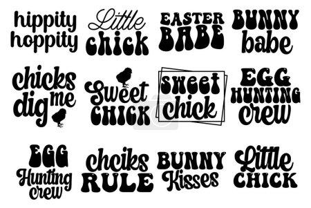 Hand lettering typography Retro Easter Bundle Illustration line art vector 