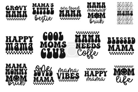 Ilustración de Tipografía de letras a mano Retro Mama Bundle Illustration line art vector - Imagen libre de derechos