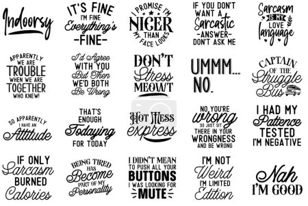 Illustration for Hand lettering typography Funny Bundle Illustration line art vector - Royalty Free Image