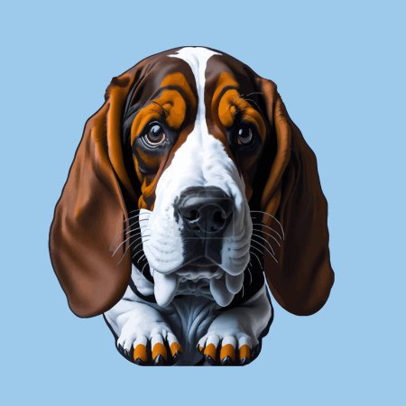 Chien de chien de chasse Basset. Image en couleur d'une tête de chien isolée sur un fond uni. Portrait de chien, Illustration vectorielle