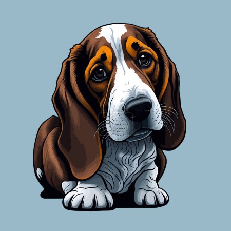 Ilustración de Basset Hound Dog. Ilustración vectorial de un perro aislado sobre un fondo liso. Retrato de perro. - Imagen libre de derechos