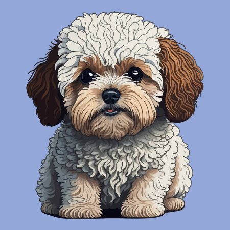 Cute illustration of Maltipoo dog isolated on a plain background. Sticker design.