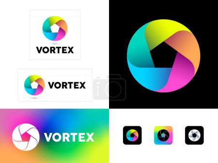 Téléchargez les illustrations : Logo Vortex. Cercle de couleur composé de cinq rubans. Identité, style corporatif. - en licence libre de droit