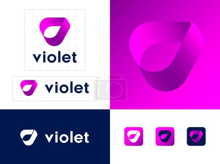 Ilustración de Letter V. Monogram consist of purple strip or ribbon. Abstract emblem. Emblem for business, internet, online shop, label or packaging. - Imagen libre de derechos