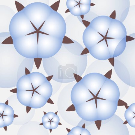 Ilustración de Flores de algodón patrón sin costura. Flores de algodón blanco y círculos transparentes. - Imagen libre de derechos