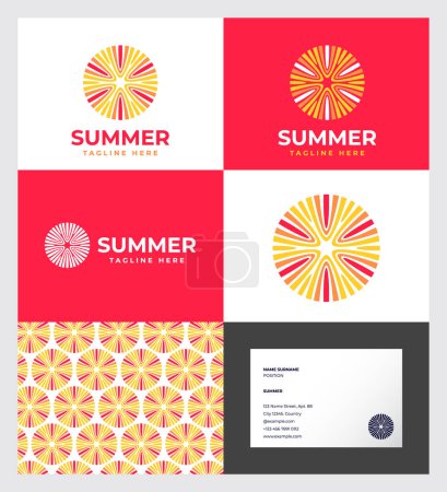 Illustration for Summer logo. Sun Rays with letters, seamless pattern. Identity. Business card. - Royalty Free Image