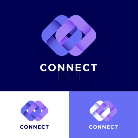 Illustration for Connect logo. Two square figures are connected to each other, like a fragment of a chain. - Royalty Free Image