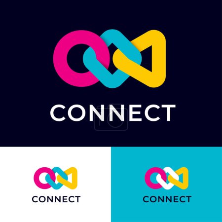 Illustration for Connect logo. The circle, square and triangle are connected to each other like a chain. - Royalty Free Image