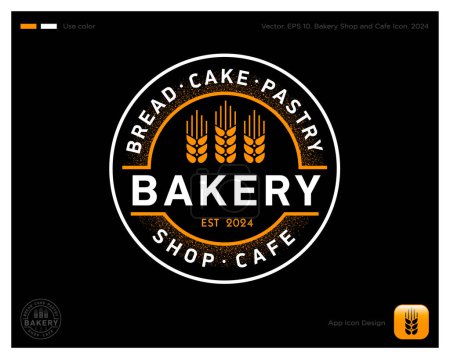 Illustration for Bakery emblem. Identity. Text and thre spikelets into a circle. Identity. App button. - Royalty Free Image