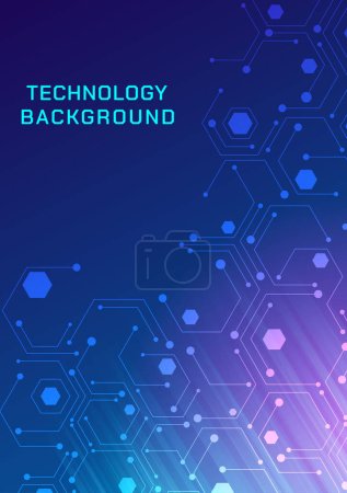 Illustration for Abstract technology background vertical lines and dots with hexagon space on top left glowing square pink and blue light gradient background - Royalty Free Image