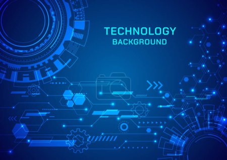 Illustration for Abstract Innovation Technology Background Two Tech Circles electronic circuit and shining point There is space for letters. geometric shapes Gears and Elements Bright Blue Gradient Background - Royalty Free Image