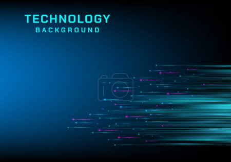 Illustration for Abstract background technology straight bottom right corner moving Circle with blue and pink glowing lines, blue gradient background. - Royalty Free Image