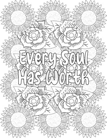 Foto de Página para colorear de citas inspiradoras sobre un fondo botánico floral lleno de flores para niños y adultos para la motivación y la positividad - Imagen libre de derechos