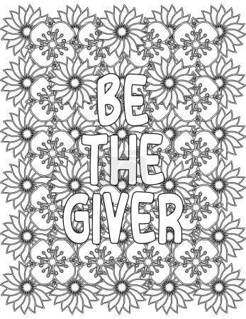 Foto de Página para colorear de cita motivacional sobre un fondo botánico lleno de flores para niños y adultos - Imagen libre de derechos