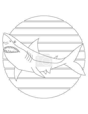 Foto de Página para colorear de tiburón. Página para colorear de animales acuáticos para niños que aman los animales marinos submarinos, la vida marina y la vida marina - Imagen libre de derechos