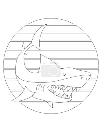 Foto de Página para colorear de tiburón. Página para colorear de animales acuáticos para niños que aman los animales marinos submarinos, la vida marina y la vida marina - Imagen libre de derechos