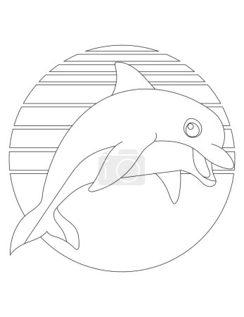 Foto de Página para colorear delfín. Página para colorear de animales acuáticos para niños que aman los animales marinos submarinos, la vida marina y la vida marina - Imagen libre de derechos